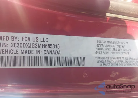 2021 Dodge Charger Sxt Awd z USA, uszkodzony, nr VIN 2C3CDXJG3MH685316